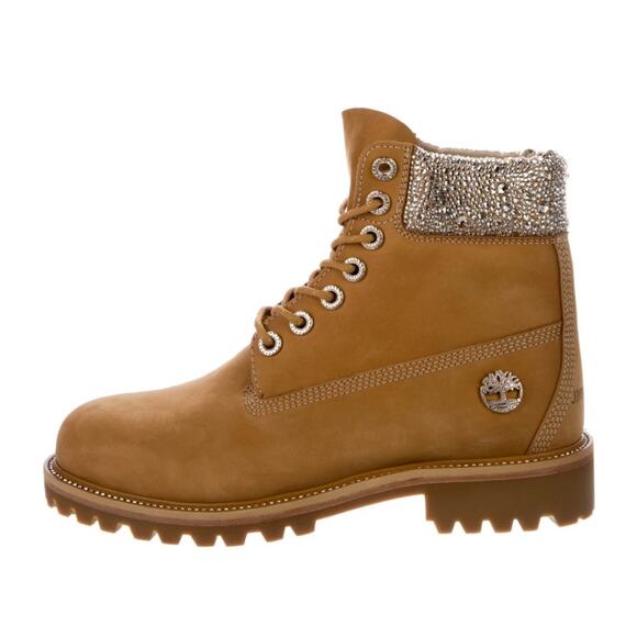 NEW JIMMY CHOO X TIMBERLAND Suede Crystal Encrusted Brown Classic Hiking Boot 9 - Picture 1 of 16